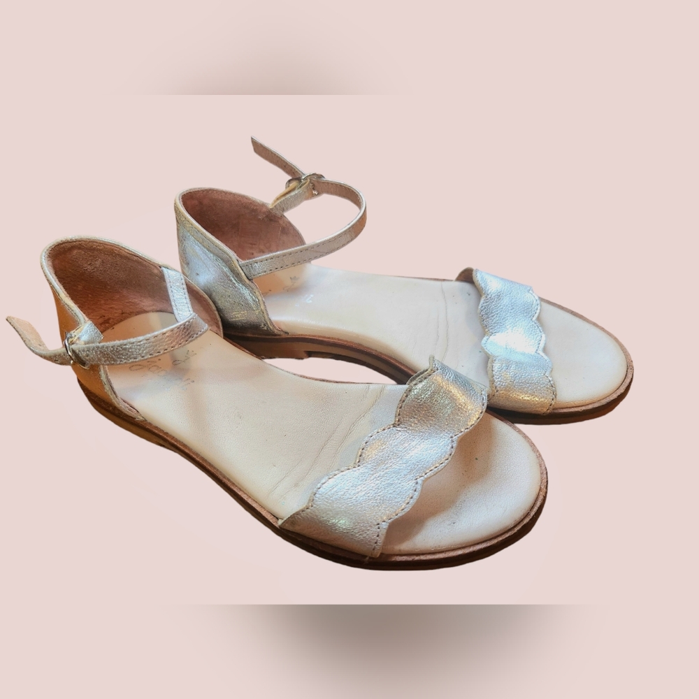 GIRLS JACADI Paris Sandals Size 1-1.5 US Girls Shoe Silver Leather